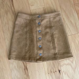 camel button up skirt
